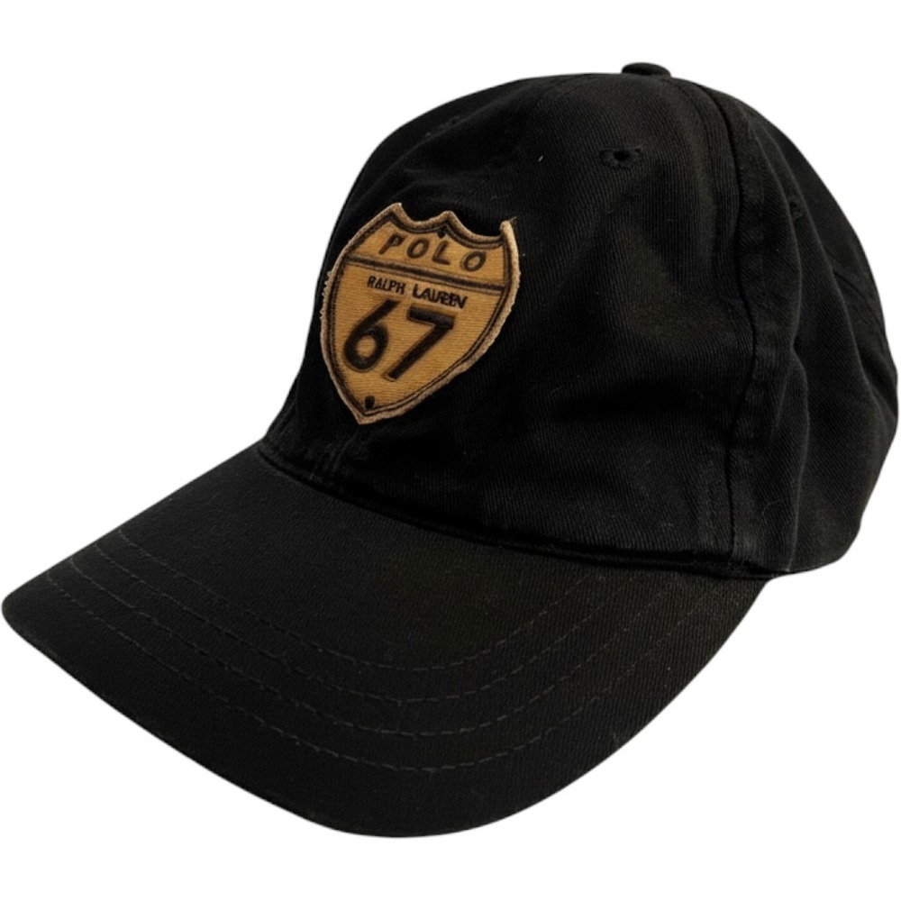 Polo Ralph Lauren 67 Shield Patch Baseball Cap Black Cotton Hat Made in USA